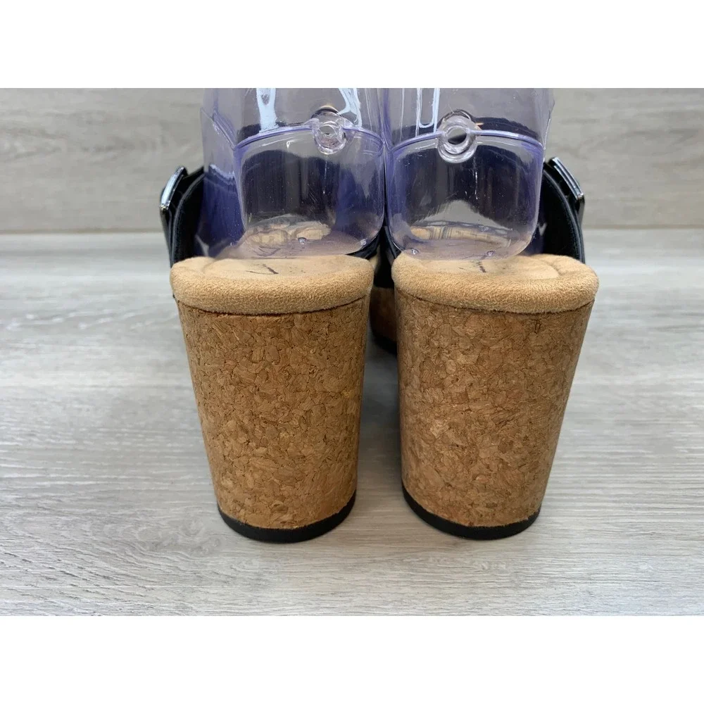 Clarks Black Leather Cork Platform Wedge Sandals Women's 8.5 Comfort Shoes